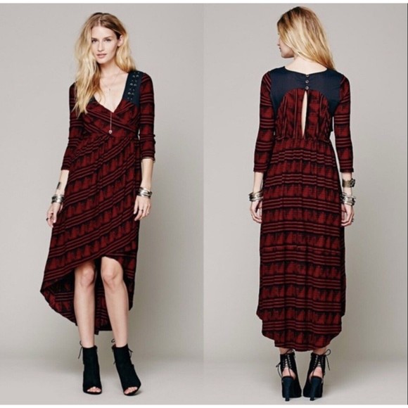 Free People Dresses & Skirts - NWT Free People NEW ROMANTICS Lelani Hi-Lo Wrap Dress Women Sz XS Red Black